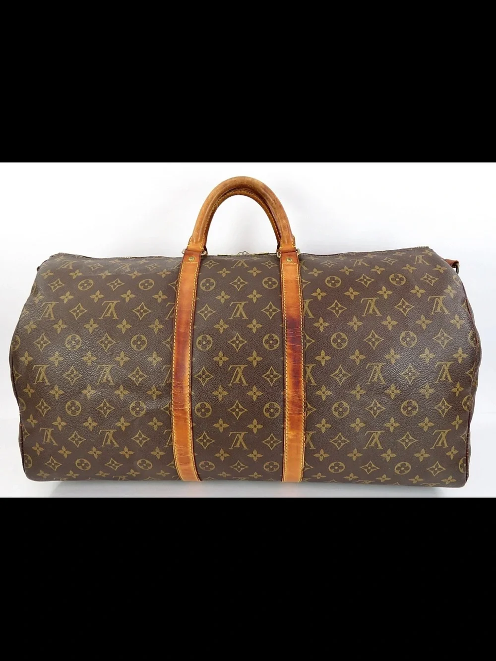 Louis Vuitton Monogram Canvas Keepall Duffel with Tan Leather Trim